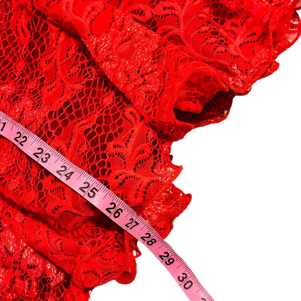 Off-Shoulder Red Lace Party Dress - Picture 15 of 16